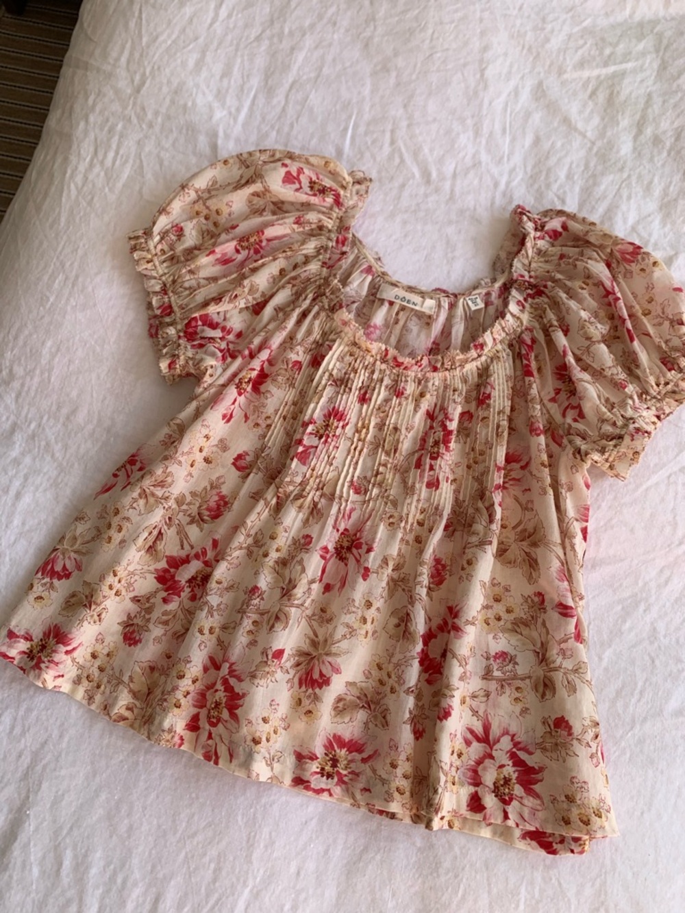 Doen Frederica Cotton Voile Pintuck Ruffle Short Sleeve Top Fleurs De Provence - Picture 7 of 11
